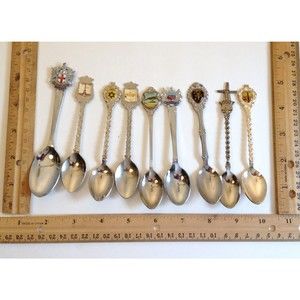 Vintage Lot of 9 Collectible Souvenir Spoons Countries Cities London Paris ++